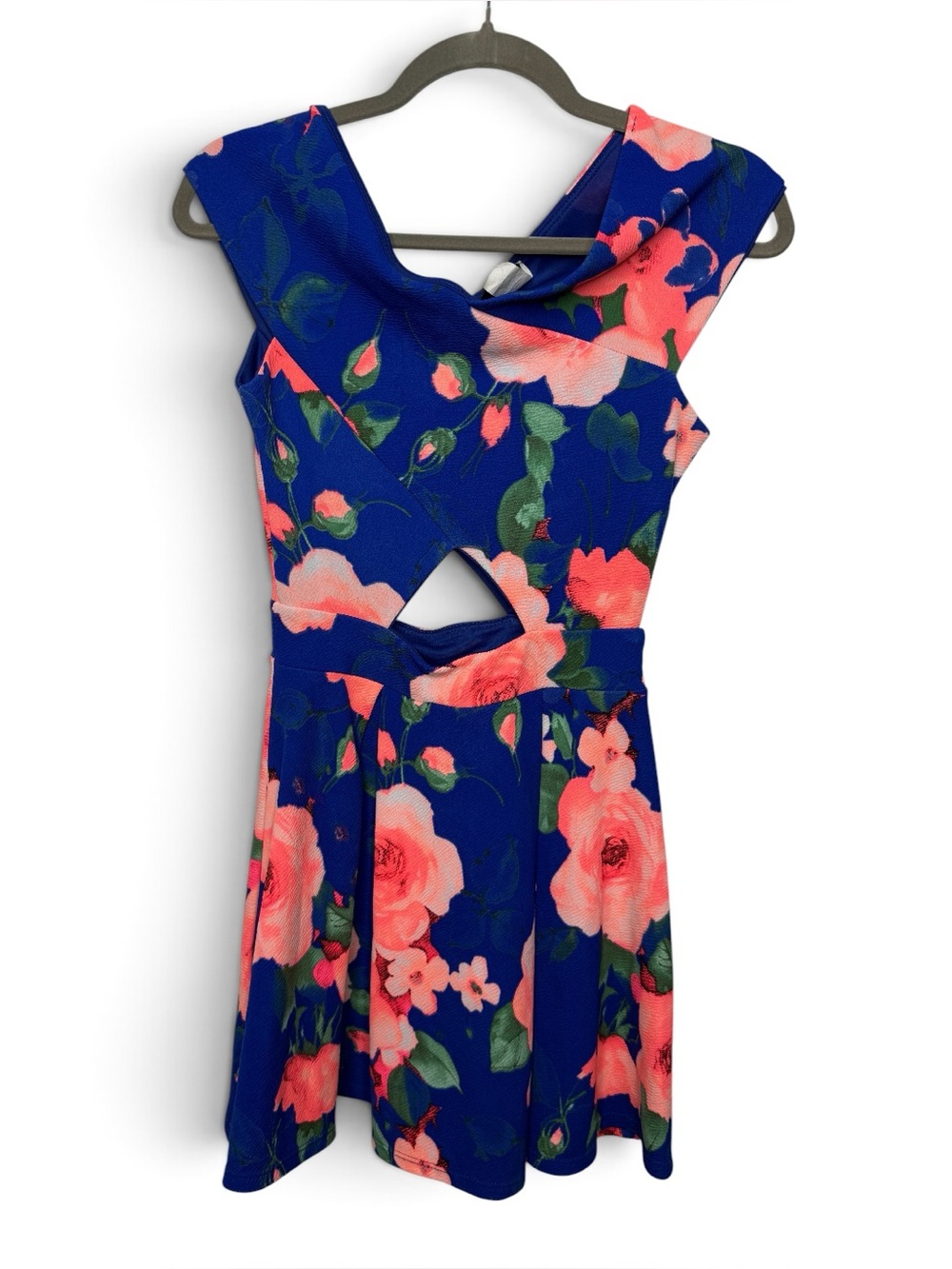 Windsor Jr Sz S Royal Blue Floral Mini Fit Flare Silhouette GUC